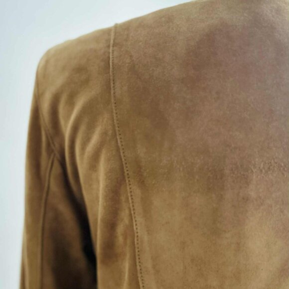 Vintage 1969 Camel Brown Nubuck Leather Tunic Top with Notched Neck – US S - Picture 11 of 13